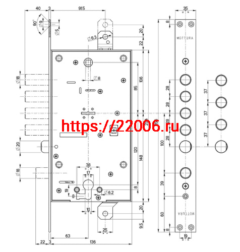 Замок Mottura (Моттура) врезной двухсистемный 54.797-S (левый) (без накладок), ключ 60 мм фото 2 Замок Mottura (Моттура) врезной двухсистемный 54.797-S (левый) (без накладок), ключ 60 мм фото 2