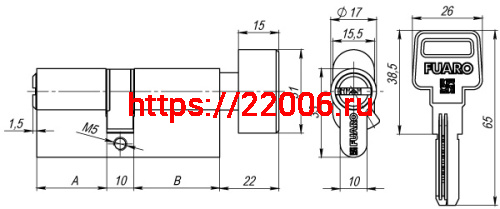 Цилиндровый механизм Fuaro (Фуаро) с вертушкой R602/80 mm (30+10+40) CP хром 5 кл. фото 3 Цилиндровый механизм Fuaro (Фуаро) с вертушкой R602/80 mm (30+10+40) CP хром 5 кл. фото 3