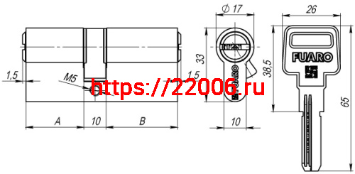 Цилиндровый Fuaro (Фуаро) механизм R600/60 mm (25+10+25) PB латунь 5 кл. фото 2 Цилиндровый Fuaro (Фуаро) механизм R600/60 mm (25+10+25) PB латунь 5 кл. фото 2