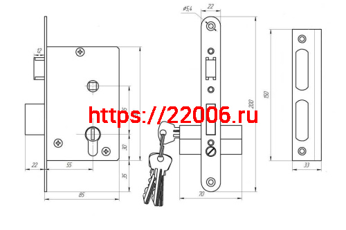 Замок Zenit (Зенит) врезной цилиндровый с защёлкой в комплекте с ручкой ЗВ4-3.03 (бриллиант), 4 кл. фото 2