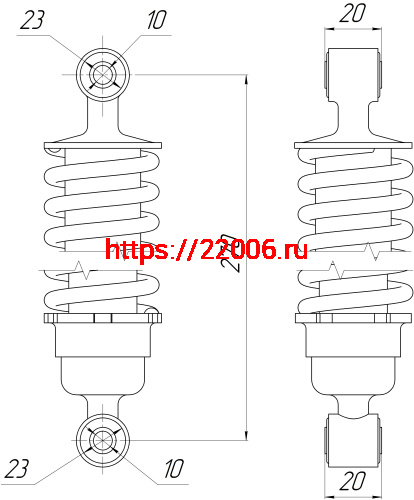 Амортизатор перед. L-270, D1-23, d1-10, Н1-20, D2-23, d2-10, Н2-20 RHINO фото 2