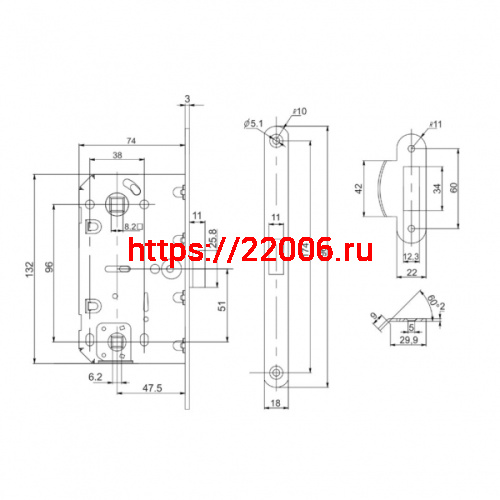 Защелка Punto (Пунто) врезная PL96WC-50/BL BL (черный) фото 3