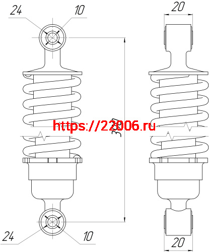 Амортизатор зад. L-390, D1-24, d1-10, Н1-20, D2-24, d2-10, Н2-20 TRAMP фото 2