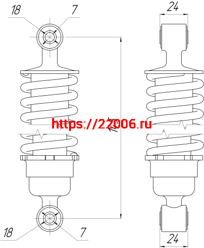 Амортизатор рамы зад. (750LBS*150L)(L-150, D1-18, d1-7,Н1-24, D2-18,d2-7, Н2-24) фото 2