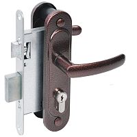 Замок Absolyute (Абсолют) врезной цилиндровый с защёлкой в комплекте с ручкой ЗВ4.2-08 (медь антик), 4 кл.