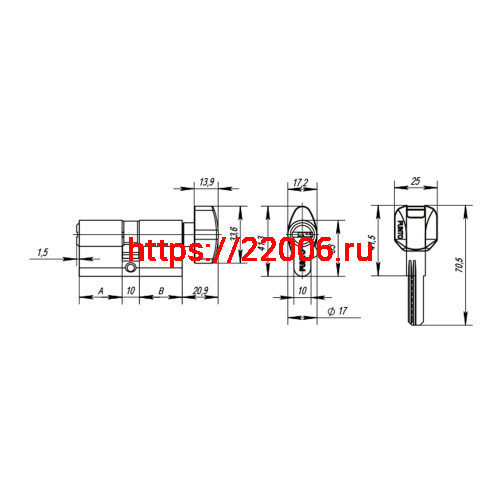 Цилиндровый Punto (Пунто) механизм MaxPro7002Knob80mm(30+10+40) SN никель 7key с вертушкой фото 4