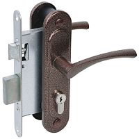 Замок Absolyute (Абсолют) врезной цилиндровый с защёлкой в комплекте с ручкой ЗВ4-3/07 (медь антик), 4 кл.