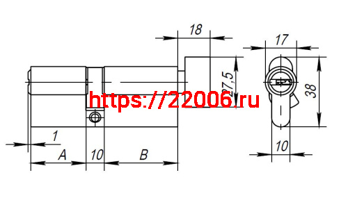 Цилиндровый Ajax (Аякс) механизм (AX202/90) AX2002Knob90 (45+10+35) CP хром с вертушкой фото 3