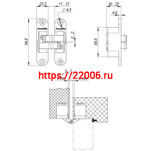 Петля Armadillo (Армадилло) скрытой установки U3D4200R SN правая (Architect 3D-ACH 40) мат. никель 40 кг фото 4 Петля Armadillo (Армадилло) скрытой установки U3D4200R SN правая (Architect 3D-ACH 40) мат. никель 40 кг фото 4