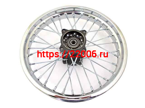 Диск колеса задний стальной на спицах 1.85 - 14" обод хром, дисковый тормоз ось 15мм Питбайк Диск колеса задний стальной на спицах 1.85 - 14" обод хром, дисковый тормоз ось 15мм Питбайк
