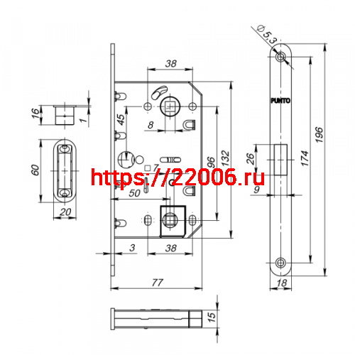 Защелка Punto (Пунто) врезная магнитная ML96WC-50 SSC (сатин.хром) фото 3 Защелка Punto (Пунто) врезная магнитная ML96WC-50 SSC (сатин.хром) фото 3