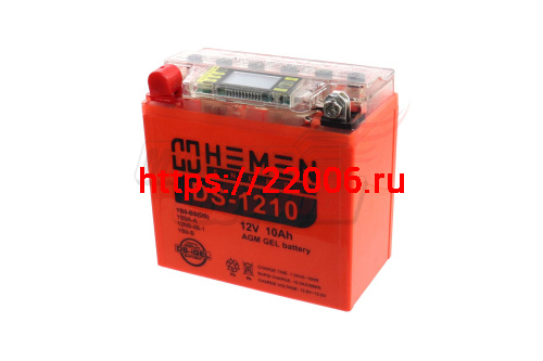 Аккумулятор 12В10Ач HEMEN ENERGY DS1210 (12N9-4B-1) С ДИСПЛЕЕМ (гелевый) (прям. пол)(137*77*135мм)