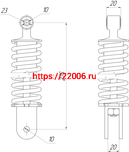 Амортизатор зад. L-275, D1-23, d1-10, H1-20, d2-8, H2-22 ухо/вилка SUZUKI AD50 AF-1641 фото 2