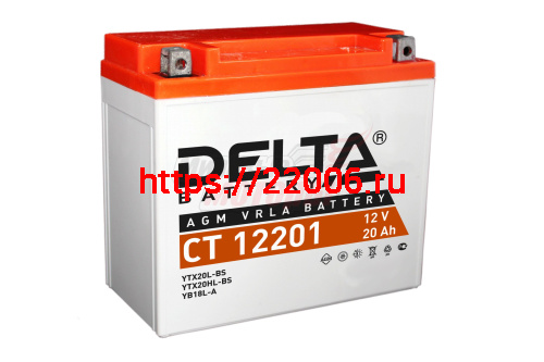 Аккумулятор 12В20Ач DELTA CT12201 (YTX20L-BS) (кислотн, герметичный) (обратн полярн) (177*88*154мм)