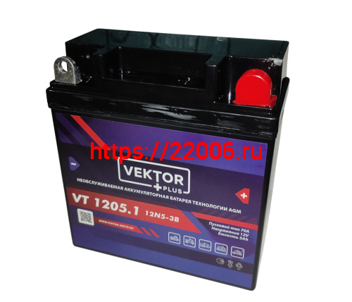 Аккумулятор 12В  5 А/ч, кислотный AGM (VEKTOR VT 1205.1), (119х60х129) обратная полярн.  для Альфы