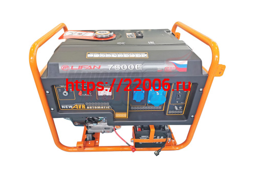 Генератор бенз. "LIFAN" 7GF-7(LF7500Е)(ном.7кВт,4т. KP460E,бак 30л.,87.5кг, электростартер, медн.обм.альтернатора, AVR, 3/6 л/ч,колеса)
