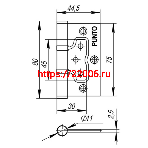 Петля Punto (Пунто) универсальная без врезки IN3200W CF (200-2B 75x2,5) кофе фото 3 Петля Punto (Пунто) универсальная без врезки IN3200W CF (200-2B 75x2,5) кофе фото 3