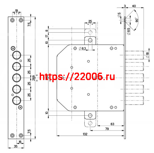 Замок Mottura (Моттура) врезной сувальдный 50.798-S (левый), ключ 40 мм, без накл. фото 3 Замок Mottura (Моттура) врезной сувальдный 50.798-S (левый), ключ 40 мм, без накл. фото 3