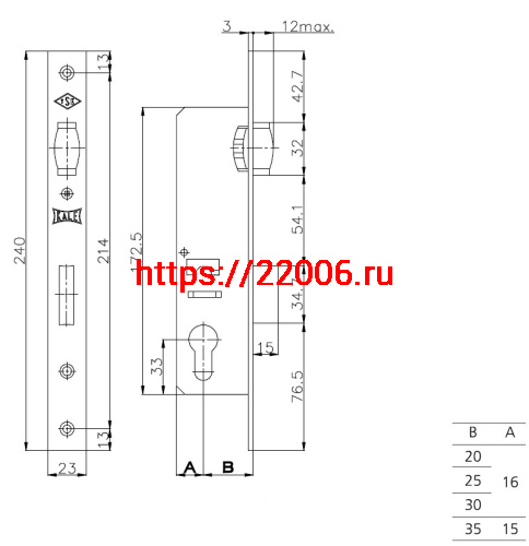 Корпус Kale kilit (Кале килит) узкопрофильного замка с роликовой защёлкой 155 (25 mm) w/b (никель) фото 2 Корпус Kale kilit (Кале килит) узкопрофильного замка с роликовой защёлкой 155 (25 mm) w/b (никель) фото 2