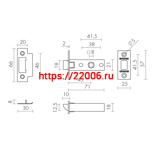 Защелка Fuaro (Фуаро) врезная METF12-45-25 (F12-45-25) BL черный фото 3
