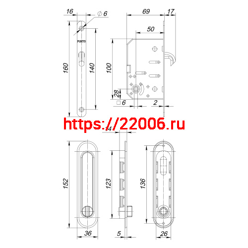 Защелка Punto (Пунто) с ручками для раздвижных дверей SH.SL152.KIT011-BK (Soft LINE SL-011) АВ бронза фото 4