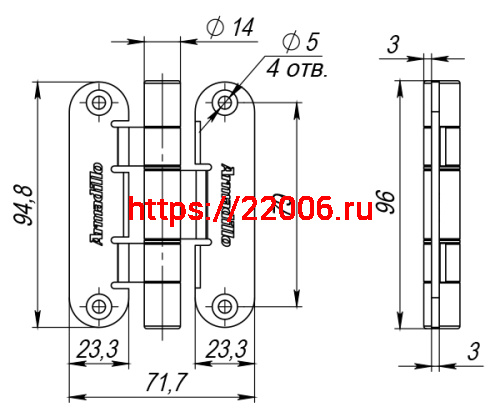 Петля Armadillo (Армадилло) универсальная OPTIMUM Mini AB Бронза фото 4