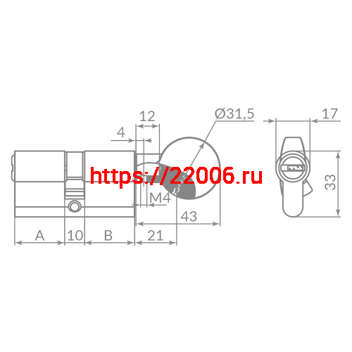 Цилиндровый Punto (Пунто) механизм Z3002Knob80(40+10+30) с вертушкой CP хром фото 3 Цилиндровый Punto (Пунто) механизм Z3002Knob80(40+10+30) с вертушкой CP хром фото 3