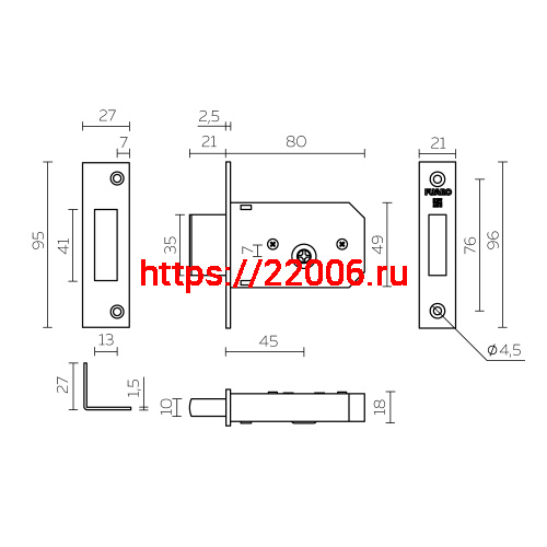 Замок Fuaro (Фуаро) врезной крестообразный X200 F (200 F) CP хром 3key фото 3