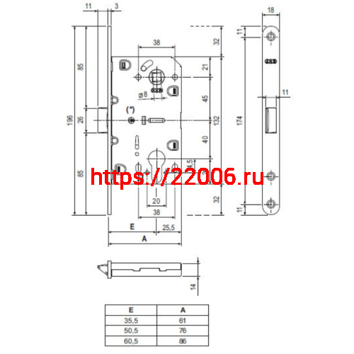 Корпус замка AGB (АГБ) под цилиндр MEDIANA EVOLUTION B01103.50.03.567 с отв. планкой B01000.13 (латунь) фото 4