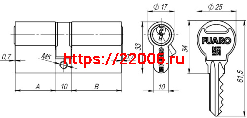 Цилиндровый Fuaro (Фуаро) механизм (R300/60) R3000Key60(25+10+25) AB бронза 5Key фото 2 Цилиндровый Fuaro (Фуаро) механизм (R300/60) R3000Key60(25+10+25) AB бронза 5Key фото 2