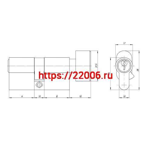 Цилиндровый Ajax (Аякс) механизм (AZ102/90) AZ1002Knob90 (45+10+35) CP хром фото 3