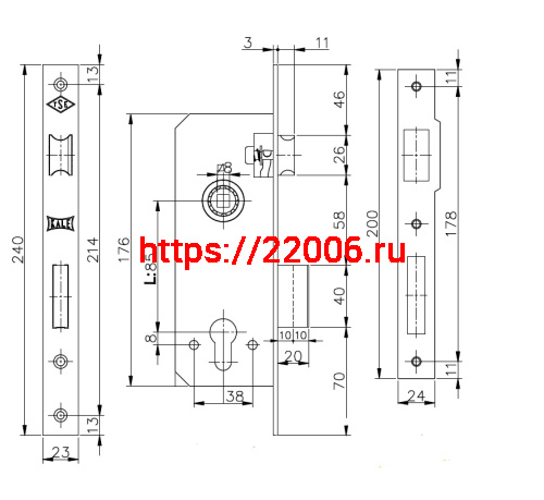 Корпус Kale kilit (Кале килит) врезного замка с защёлкой 152/R (60 mm) w/b (латунь) фото 3 Корпус Kale kilit (Кале килит) врезного замка с защёлкой 152/R (60 mm) w/b (латунь) фото 3