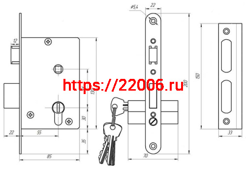 Замок Zenit (Зенит) врезной цилиндровый с защёлкой в комплекте с ручкой ЗВ4-3.01 (хром), 4 кл. фото 2