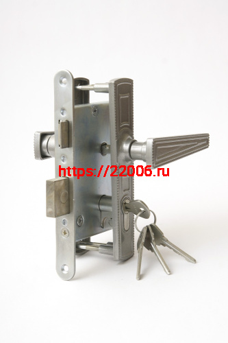 Замок Zenit (Зенит) врезной цилиндровый с защёлкой в комплекте с ручкой ЗВ4-3.01 (никель), 4 кл.