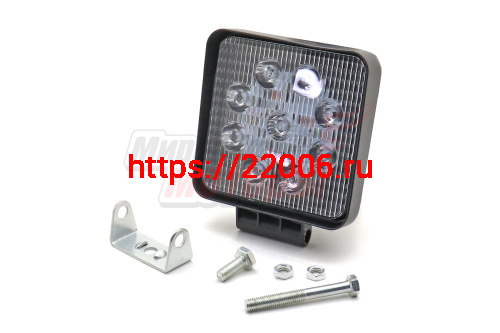 Фара светодиодная 27W 9 диодов SMD, 35мм квадрат. мет. корпус, дальний свет (Spot)