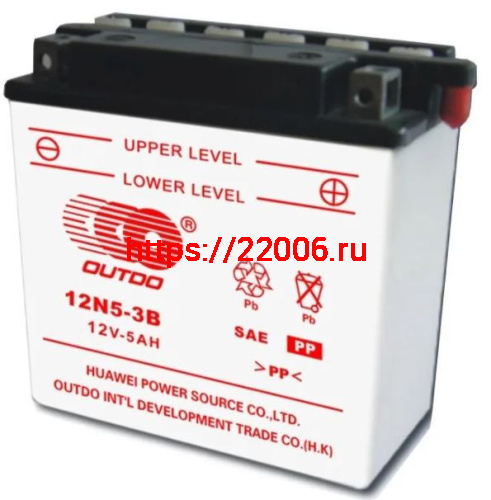 Аккумулятор OUTDO DC 12N5-3B (12v/5hr) сухозаряженный (120*60*130) 8