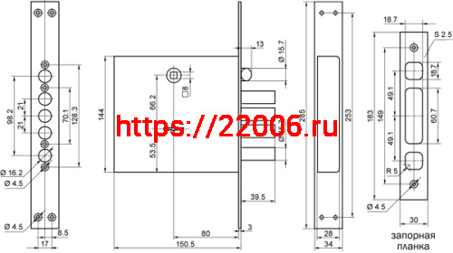 Замок Border (Бордер) врезной сувальдный с защёлкой ЗВ9-8 МК4Т/15 с тягами, 5 кл. /77741/ фото 2