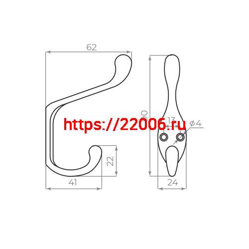 Крючок Ajax (Аякс) настенный MB-K-005 CP хром фото 2