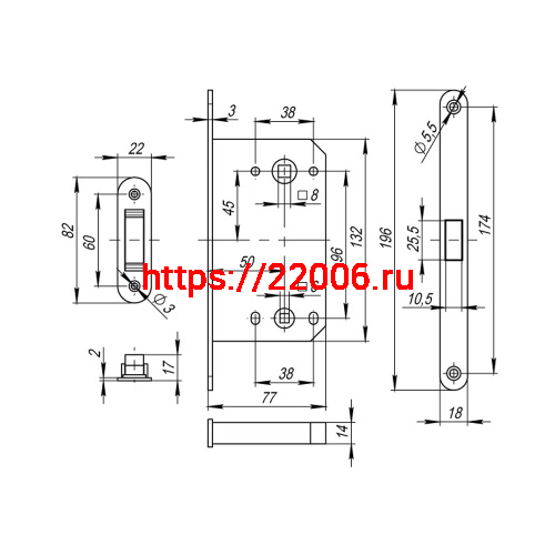 Защелка Fuaro (Фуаро) врезная MAGNM96WC-50 (M96WC-50) SSG сатинированное золото фото 3