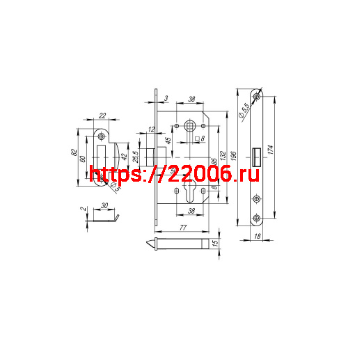 Корпус Fuaro (Фуаро) врезного замка c защёлкой PLASTP85C-50 (P85C-50) SSC сатинированный хром фото 2