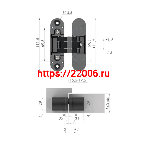 Петля Armadillo (Армадилло) скрытой установки U3D6000 BL (11160UN3D) черный фото 2