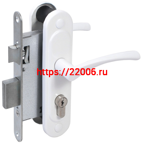 Замок Absolyute (Абсолют) врезной цилиндровый с защёлкой в комплекте с ручкой ЗВ4-3/07 (белый глянец), 4 кл. Замок Absolyute (Абсолют) врезной цилиндровый с защёлкой в комплекте с ручкой ЗВ4-3/07 (белый глянец), 4 кл.