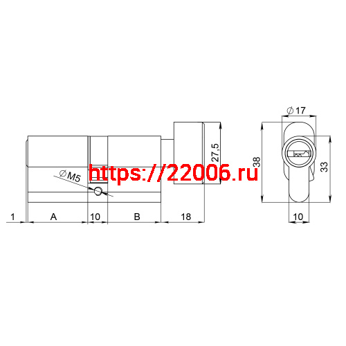 Цилиндровый Fuaro (Фуаро) механизм (200 ZM/90) 2000ZM Knob 90 (35+10+45) BL-24 черный 5Key с вертушкой фото 3