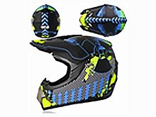 Мотошлем VIRTUE MD-905 Кросс черный матовый с сине-салатовым рисунком (S)