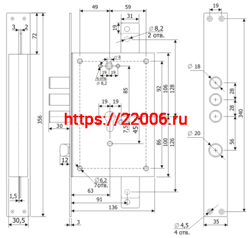 Корпус Guardian (Гардиан) врезного замка с защёлкой ЗВ 22.12 с тягами (без планки) /123:131/ фото 2 Корпус Guardian (Гардиан) врезного замка с защёлкой ЗВ 22.12 с тягами (без планки) /123:131/ фото 2