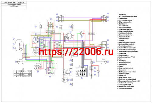 Схема электрооборудования мотоцикла "Днепр-11", "Днепр-14", "Днепр-16" (12v) Схема электрооборудования мотоцикла "Днепр-11", "Днепр-14", "Днепр-16" (12v)