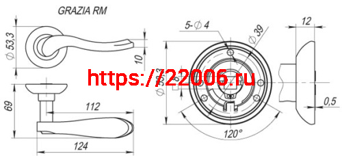 Ручка Fuaro (Фуаро) раздельная R.RM54.GRAZIA (GRAZIA RM) SN/CP-3 матовый никель/хром фото 3 Ручка Fuaro (Фуаро) раздельная R.RM54.GRAZIA (GRAZIA RM) SN/CP-3 матовый никель/хром фото 3
