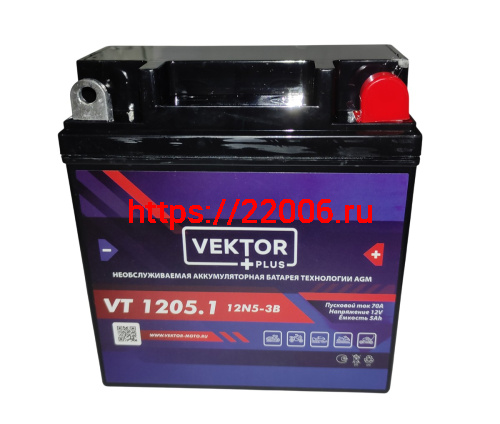 Аккумулятор 12В  5 А/ч, кислотный AGM (VEKTOR VT 1205.1), (119х60х129) обратная полярн.  для Альфы фото 2