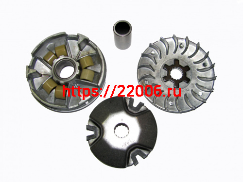 Вариатор Yamaha JOG-90 в сборе (ролики, наружный шкив) Вариатор Yamaha JOG-90 в сборе (ролики, наружный шкив)