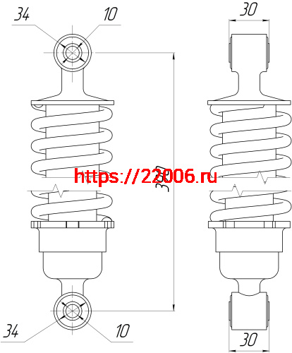 Амортизатор перед. L-390, D1-34, d1-10, Н1-30, D2-34, d2-10, Н2-30 (замена на SM241) АВ 241.00.00 фото 2